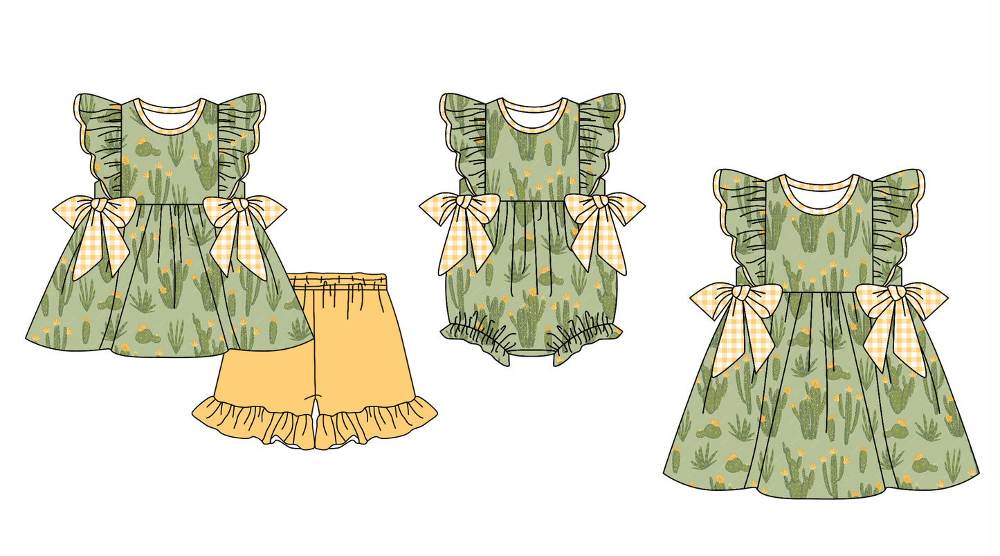 12.10(Custom Design Preorder MOQ 5 Each Design) Cactus Green Print Girls Summer Matching Clothes Sisters Wear