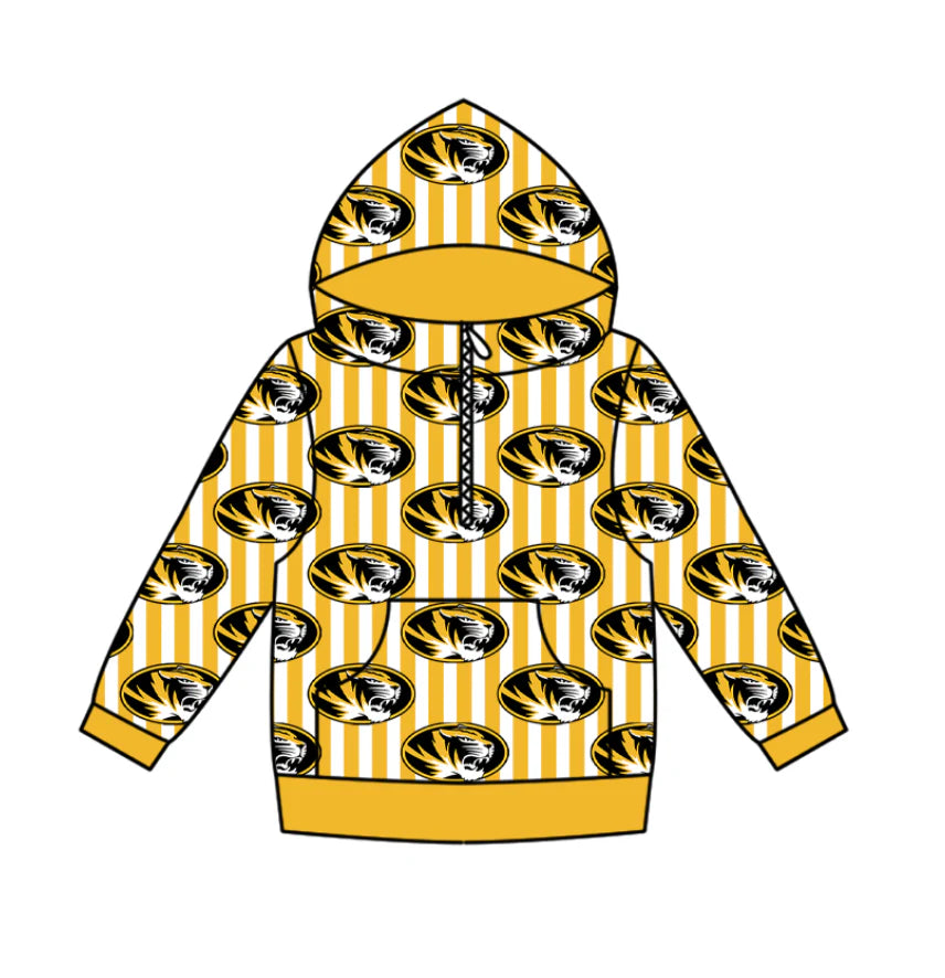 (Custom Design Preorder MOQ 5 Each Design) Team's Missouri Tigers Print Hoodie Zipper Top Mom and Me Matching Clothes