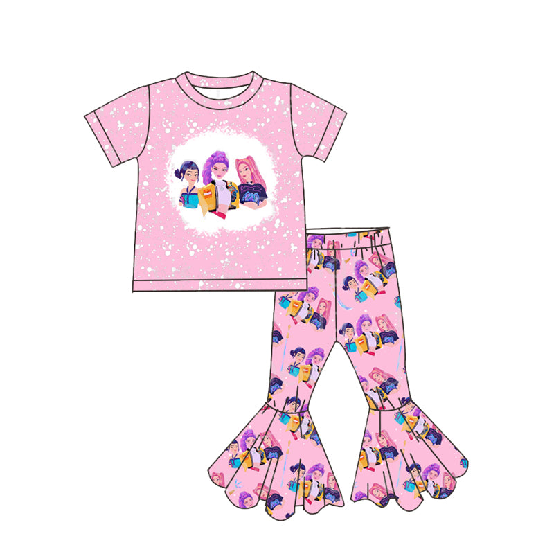 (Custom Design Preorder MOQ 5 Each Item) Cartoon KPOP Character Pink Print Girls Matching Clothes