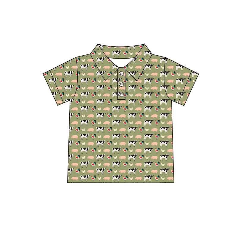 12.11(Custom Design Preorder MOQ 5 ) Cartoon Animals Print Boys Summer Polo Tee Shirts Top