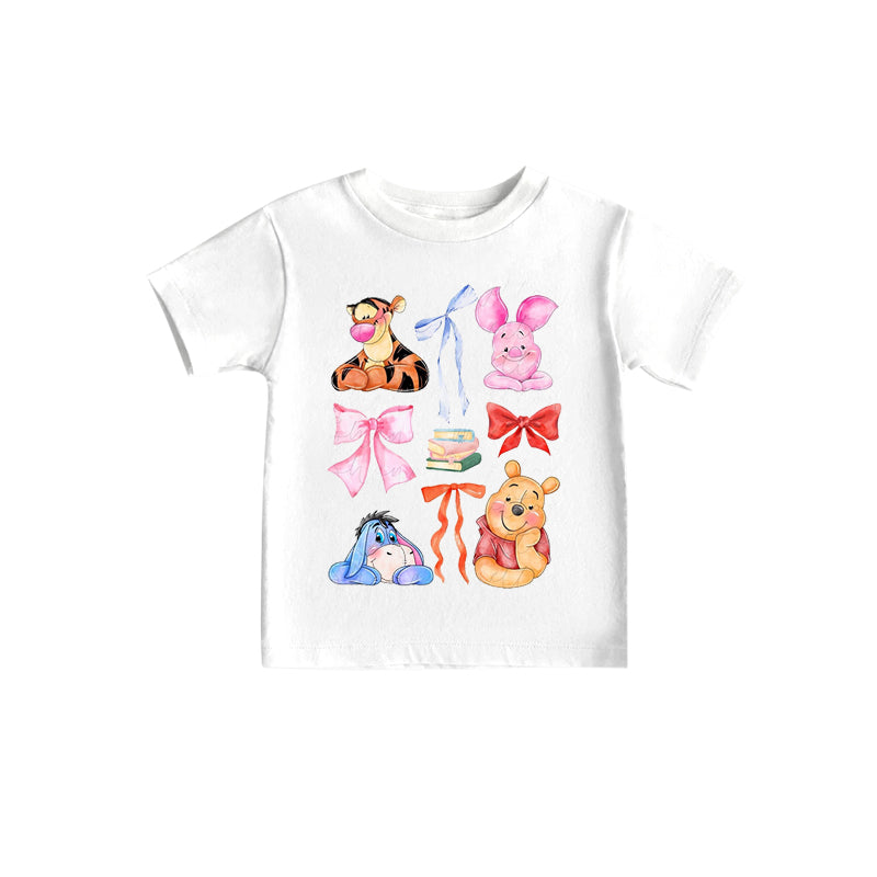 (Custom Design Preorder MOQ 5)NO.19 Cartoon Animals Bows Print Girls Summer Tee Shirts Top