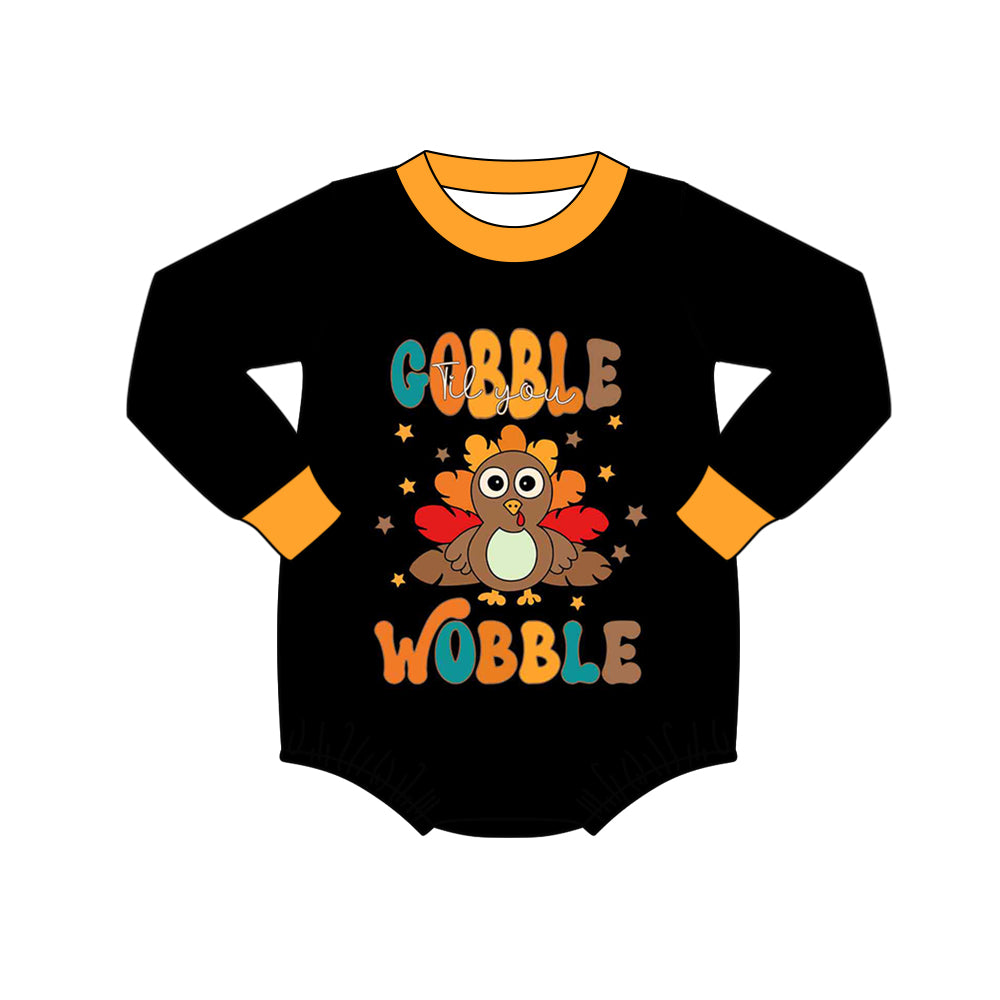 (Custom Design Preorder MOQ 5) GOBBLE VOBBLE Turkey Print Baby Thanksgiving Romper
