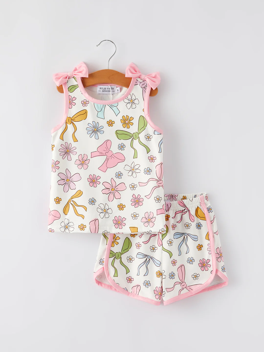 (Custom Design Preorder MOQ 5) Colorful Bows Flowers Shorts Girls Summer Clothes Set