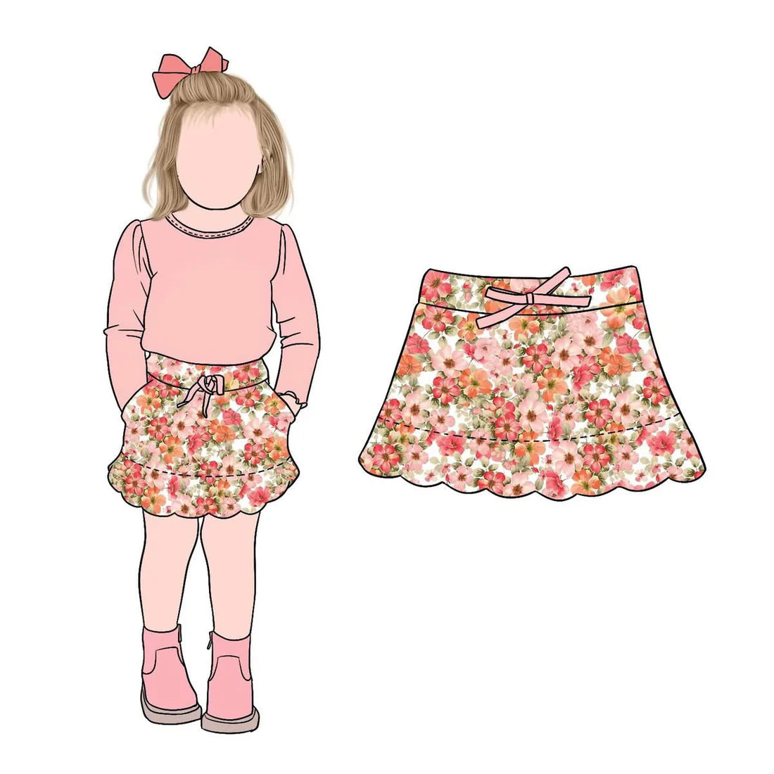 (Custom Design Preorder MOQ 5) Pink Top Flowers Shorts Skirts Girls Clothes Set