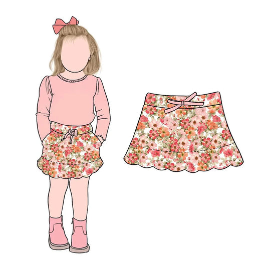 (Custom Design Preorder MOQ 5) Pink Top Flowers Shorts Skirts Girls Clothes Set