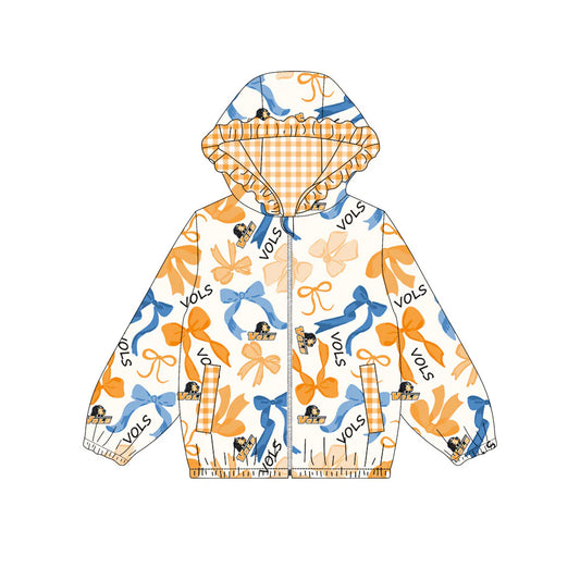 (Custom Design Preorder MOQ 5) Team's Tennessee VOLS Bows Print Pockets Girls Long Sleeve Zipper Jackets Top