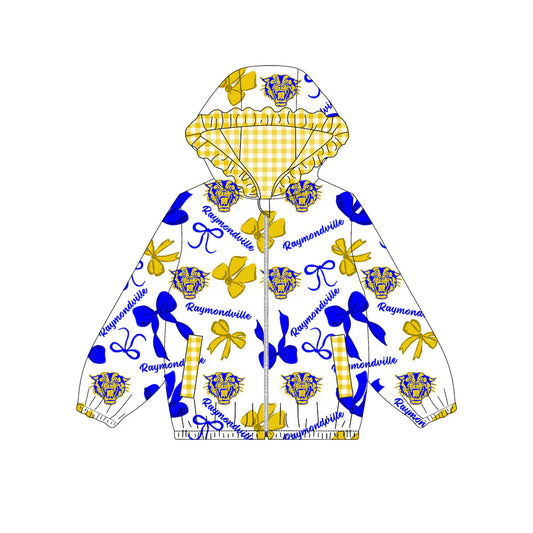 (Custom Design Preorder MOQ 5) Bearkats Bows Print Pockets Girls Long Sleeve Zipper Jackets Top