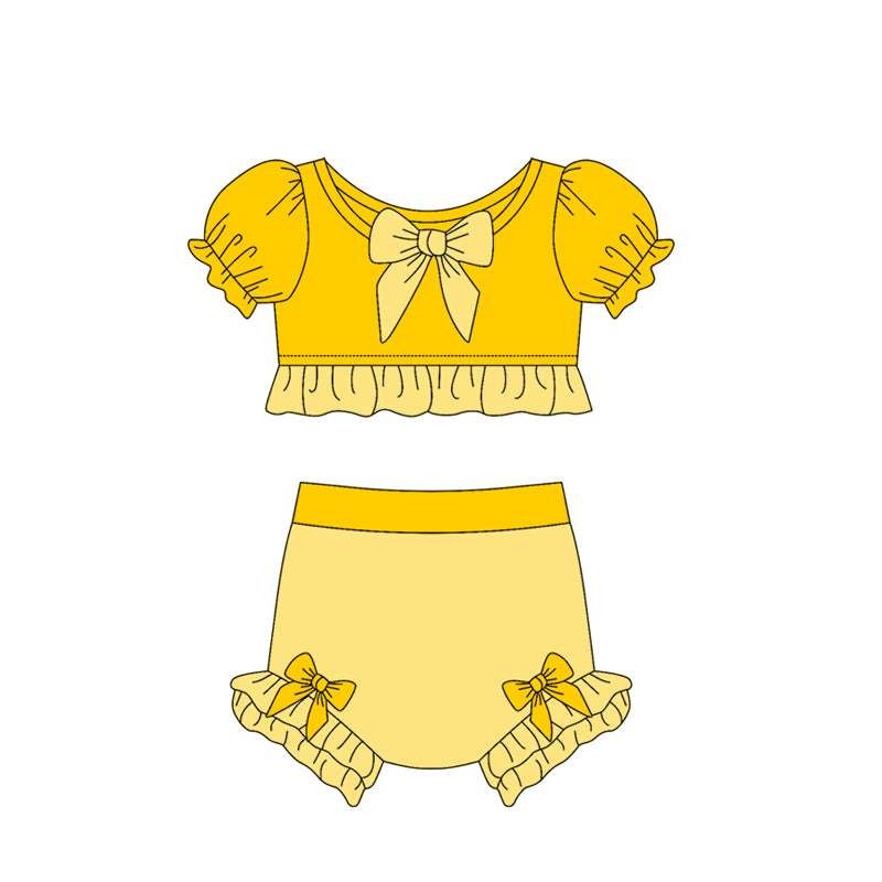 2.25(Custom Design Preorder MOQ 5) Cartoon Princess Yellow Color Girls 2 Piece Swimsuits