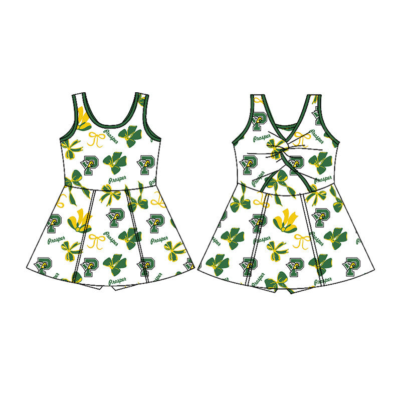 (Custom Design Preorder MOQ 5) Team's Prosper Bows Print Backless Top Shorts Skirts Girls Summer Yoga Dress