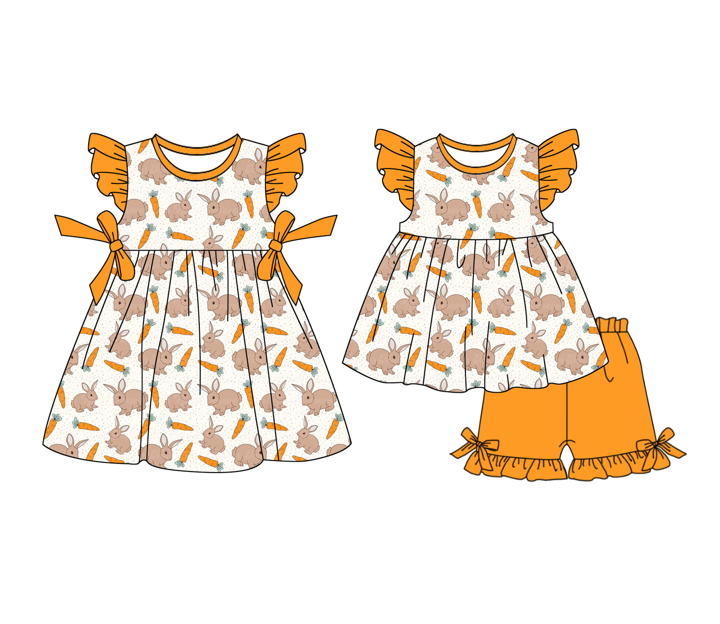 12.23 (Custom Design Preorder MOQ 5 Each Design) Bunny Carrot Print Girls Easter Matching Clothes Sisters Wear