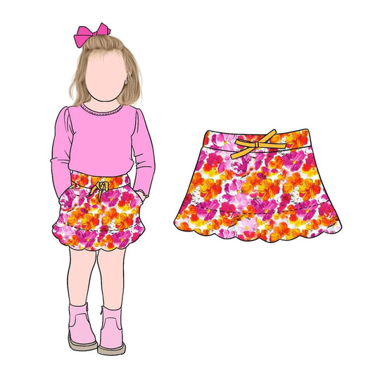 (Custom Design Preorder MOQ 5) Pink Top Flowers Shorts Skirts Girls Clothes Set