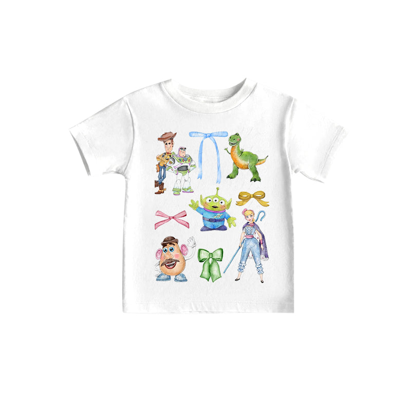 (Custom Design Preorder MOQ 5)NO.23 Cartoon Toys Bows Print Girls Summer Tee Shirts Top