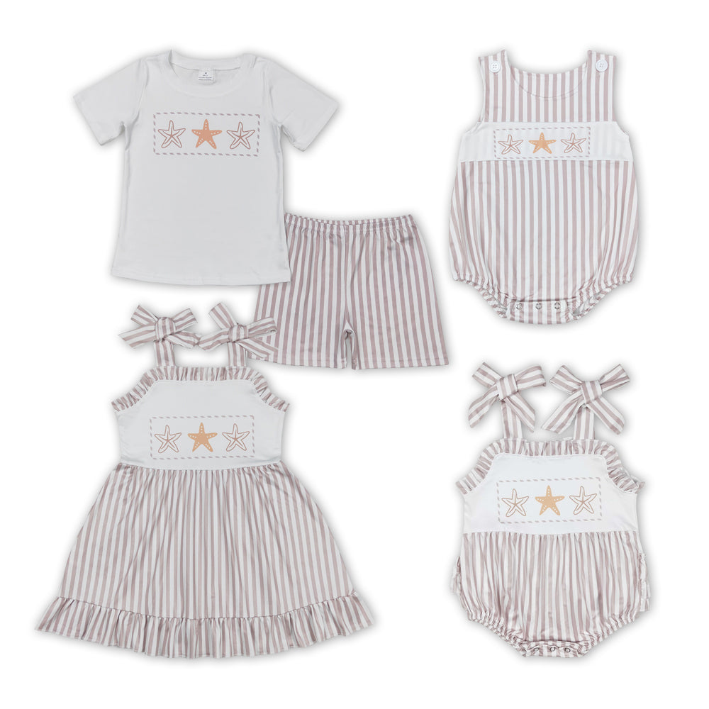 Starfish Stripes Print Sibling Summer Matching Clothes