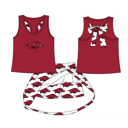 (Custom Design Preorder MOQ 5) Team's Arkansas Top Skirts Shorts Girls Summer Clothes Sets