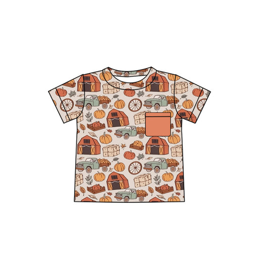 (Custom Design Preorder MOQ 5) Farm Pumpkin Print Boys Fall Tee Shirts Top