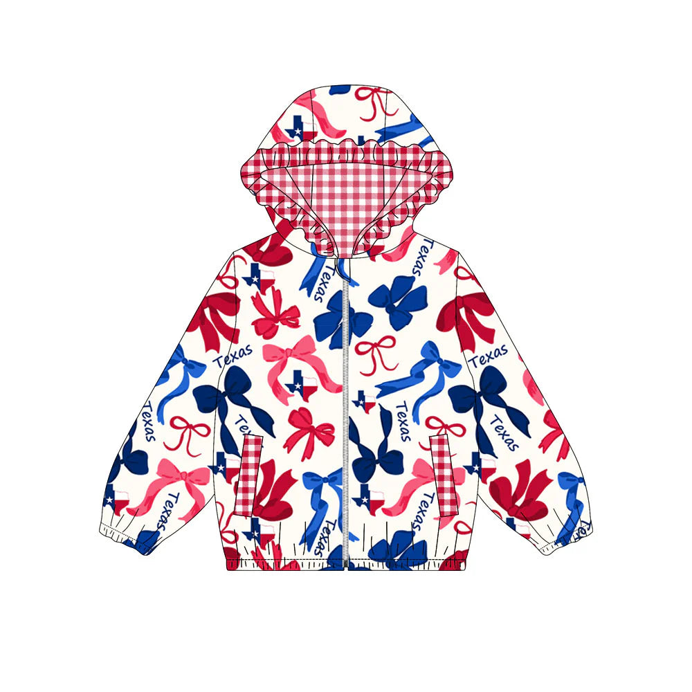 (Custom Design Preorder MOQ 5) Team's Texas Bows Print Pockets Girls Long Sleeve Zipper Jackets Top