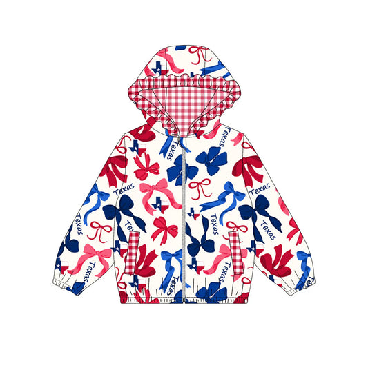 (Custom Design Preorder MOQ 5) Team's Texas Bows Print Pockets Girls Long Sleeve Zipper Jackets Top