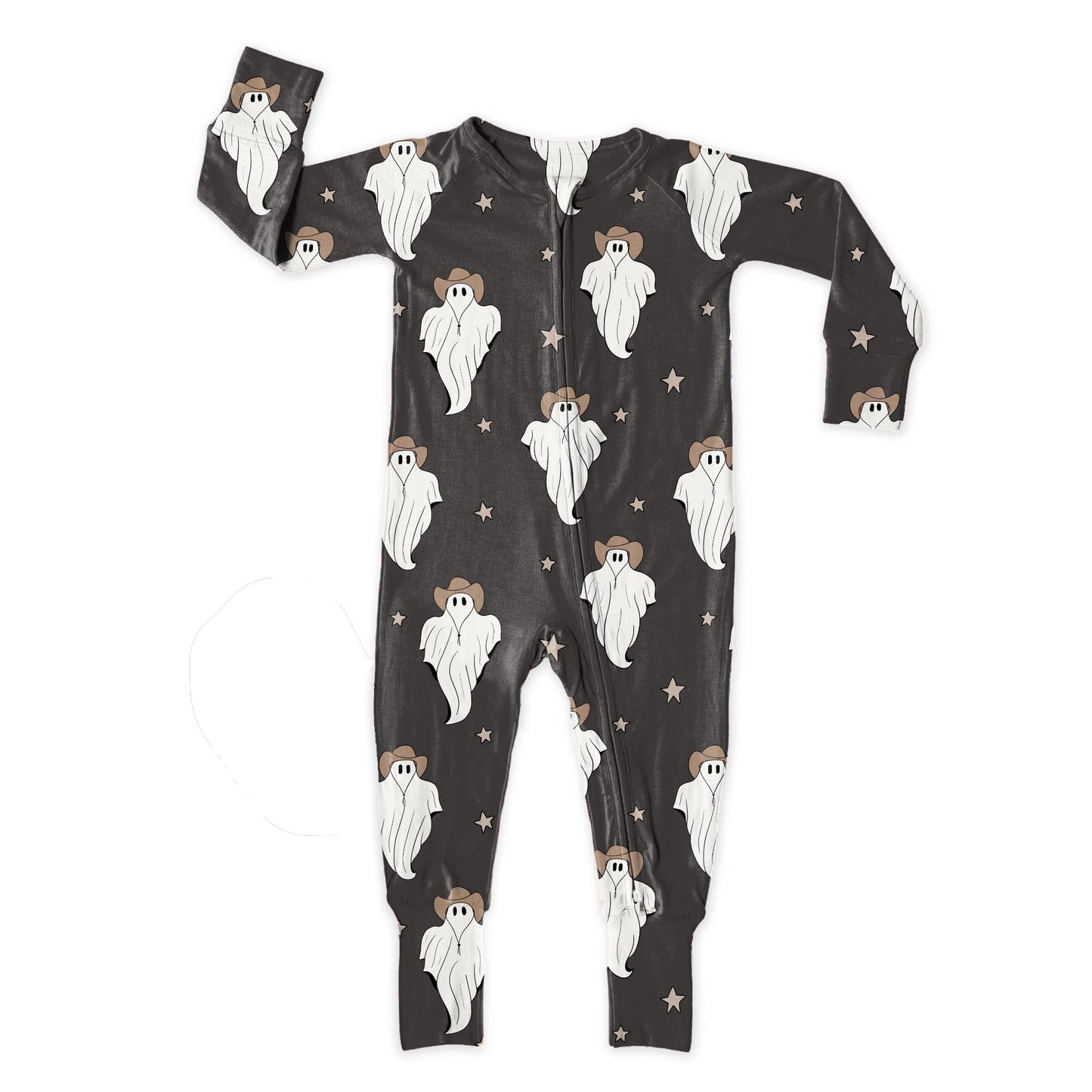 (Custom Design Preorder MOQ 5)  Spooky Stars Print Baby Boys Halloween Sleeper Zipper Romper