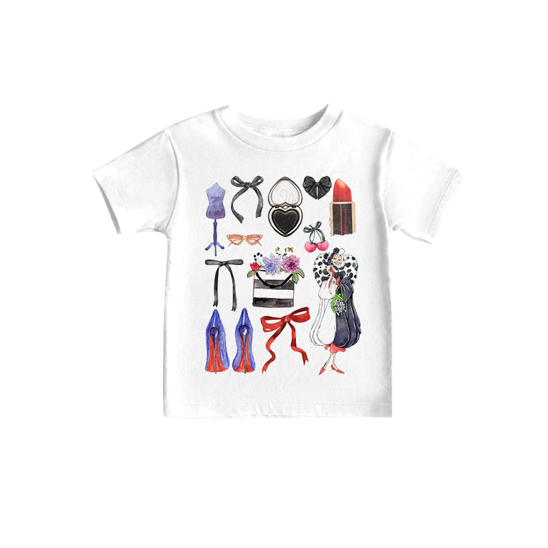 (Custom Design Preorder MOQ 5)NO.26 Fashion Bows Print Girls Summer Tee Shirts Top