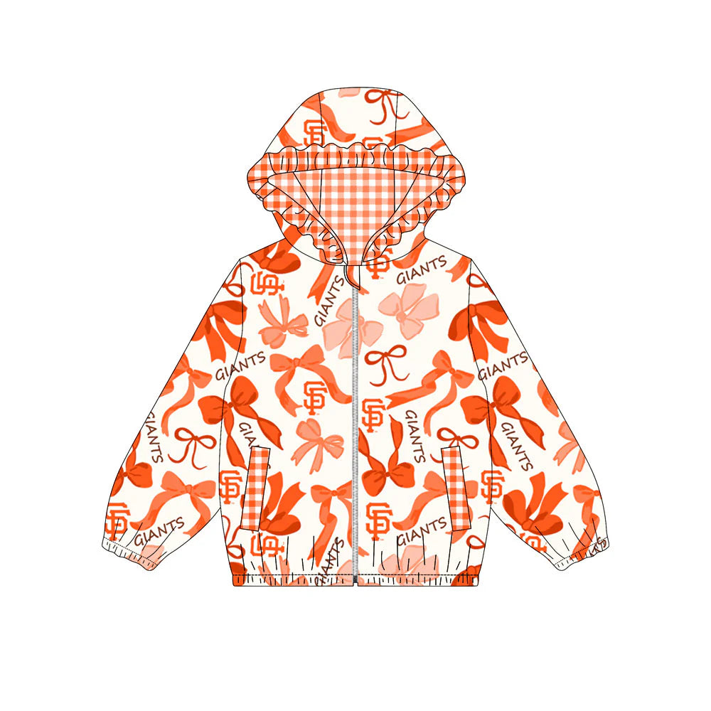 (Custom Design Preorder MOQ 5) Team's GIANTS Bows Print Pockets Girls Long Sleeve Zipper Jackets Top
