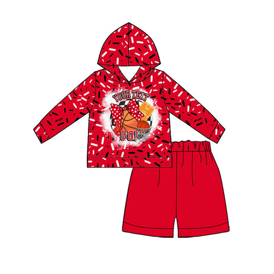 (Custom Design Preorder MOQ 5) Team Basketball Hoodie Sprinkles Top Red Shorts Girls Clothes Set