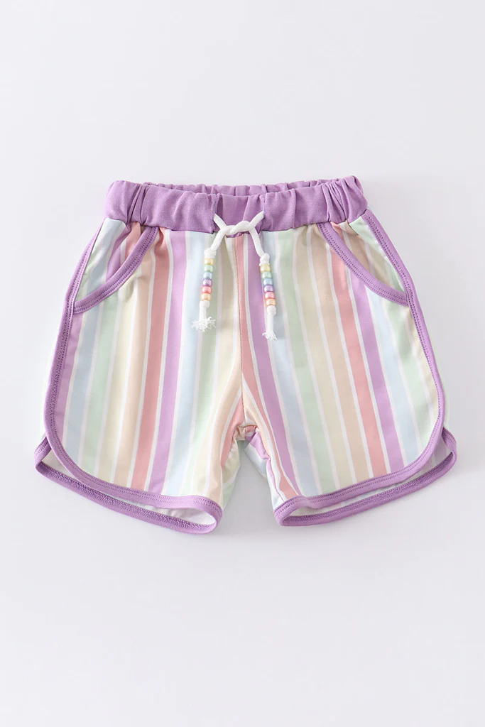 (Custom Design Preorder MOQ 5) Colorful Stripes Print Girls Summer Shorts