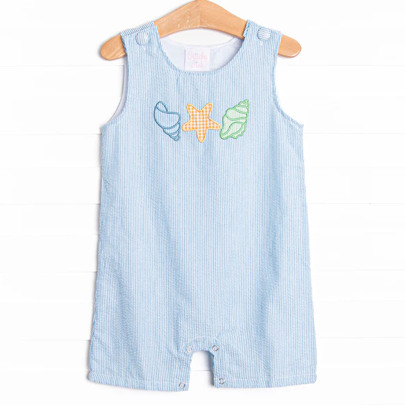 (Custom Design Preorder MOQ 5) Shell Stripes Print Baby Boys Summer Romper