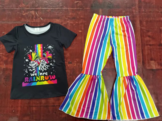 (Custom Design Preorder MOQ 5) Cartoon Characters Top Rainbow Bell Pants Girls Clothes Set