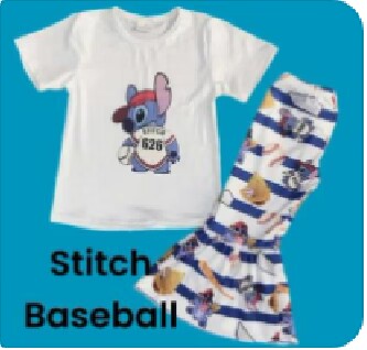 (Custom Design Preorder MOQ 5) Cartoon Animal Baseball Print Girls Bell Pants Clothes Set