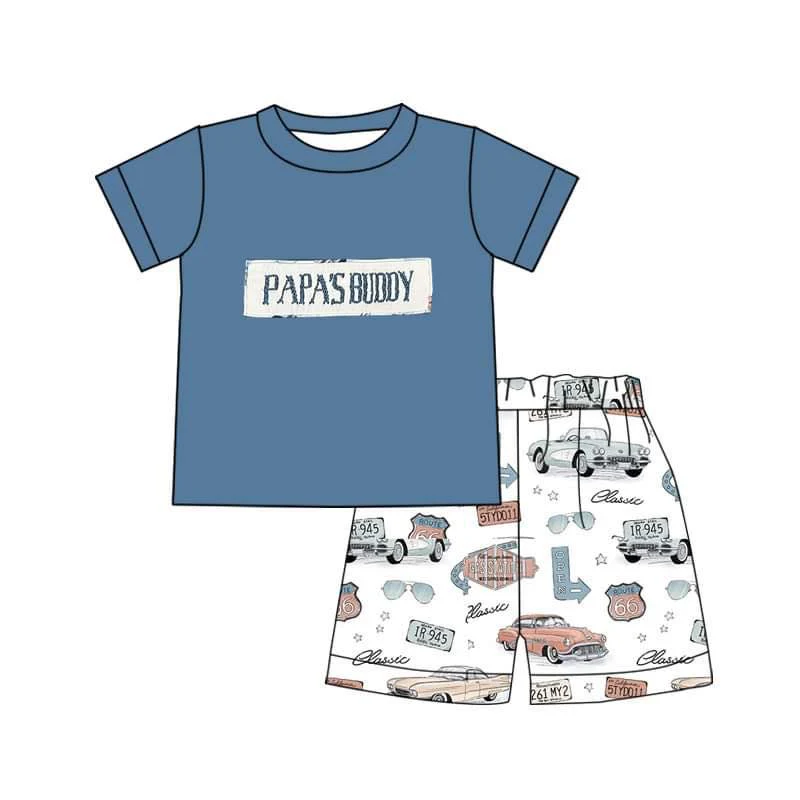 (Custom Design Preorder MOQ 5) PAPA'S BUDDY Top Cars Shorts Boys Summer Clothes Set