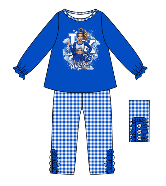 (Custom Design Preorder MOQ 5) Team's Wildcats Cheer Top Plaid Pants Girls Fall Clothes Set