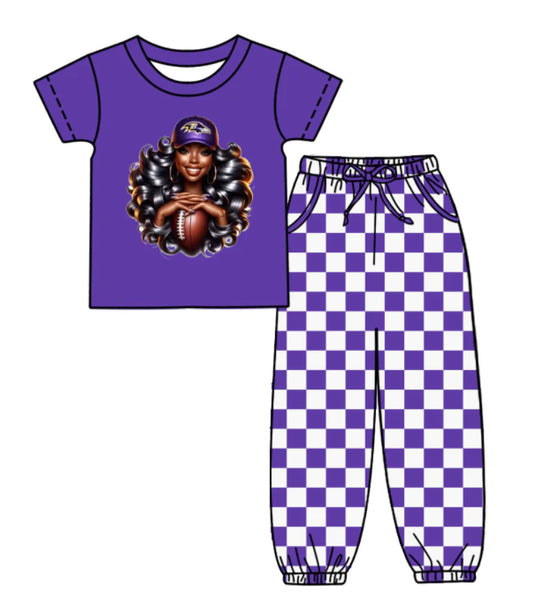 (Custom Design Preorder MOQ 5) Team's RAVENS Top Plaid Joggers Kids Clothes Set