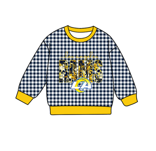 (Custom Design Preorder MOQ 5 Each Item) Team's Rams Plaid Print Long Sleeve Tee Shirts Top Mom and Me Matching Clothes