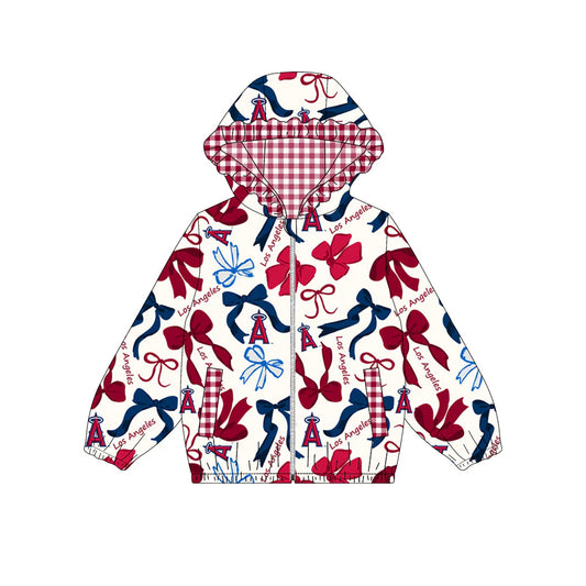 (Custom Design Preorder MOQ 5) Team's LOS ANGELES Bows Print Pockets Girls Long Sleeve Zipper Jackets Top