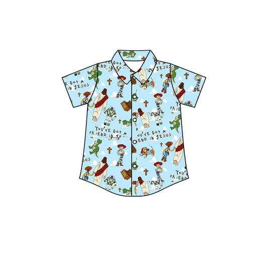 (Custom Design Preorder MOQ 5) Cartoon Toys Jesus Print Boys Easter Tee Shirts Top