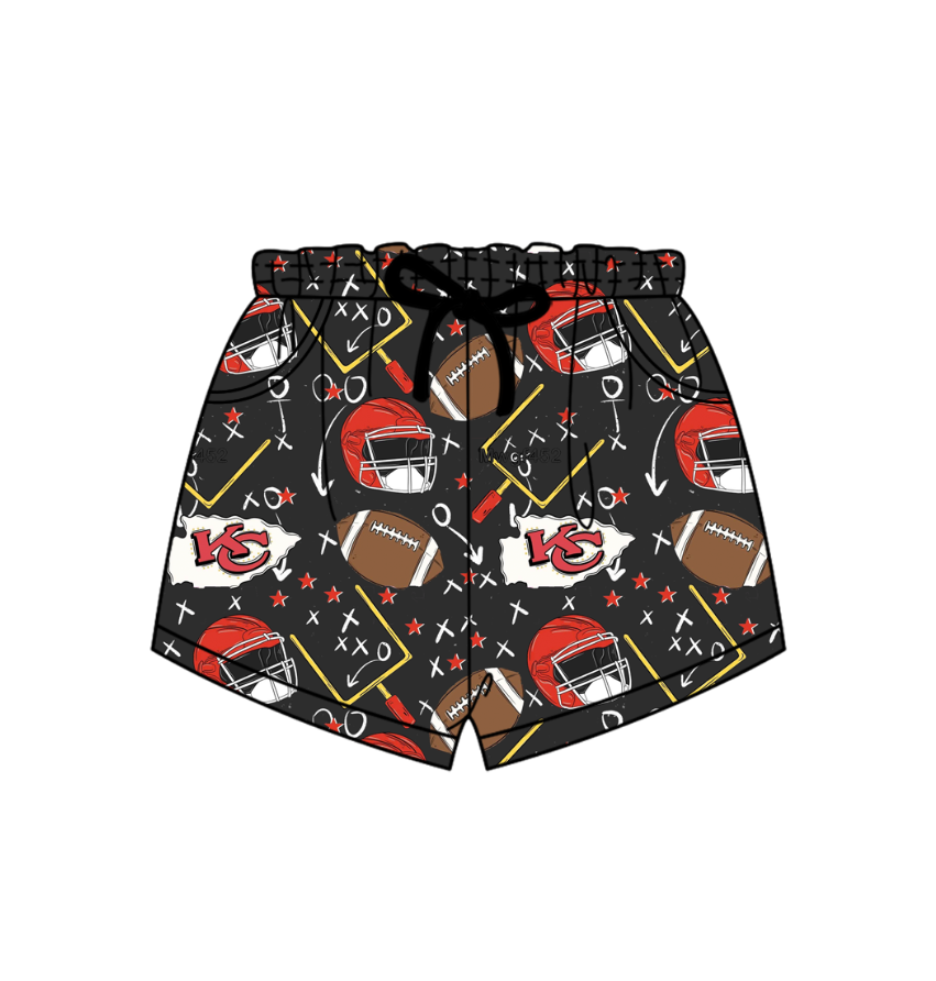 (Custom Design Preorder MOQ 5) Team's KC CHIEFS Black Print Boys Summer Bottom Pockets Shorts