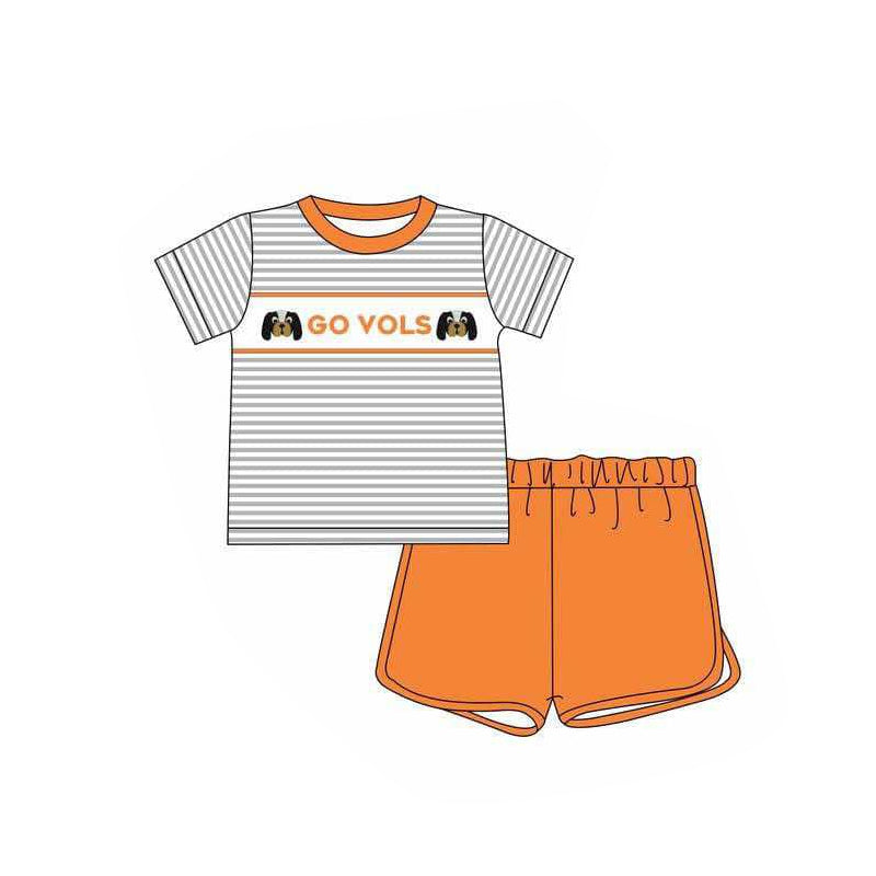 (Custom Design Preorder MOQ 5) Team's GO VOLS Stripes Top Orange Shorts Boys Summer Clothes Set
