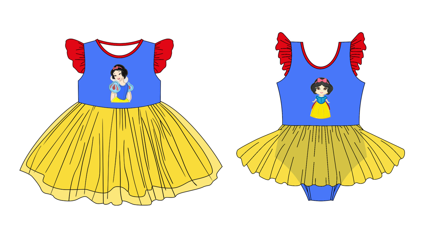 3.11(Custom Design Preorder MOQ 5 Each Design) Cartoon Princess Blue Print Girls Summer Tulle Matching Clothes Sisters Wear