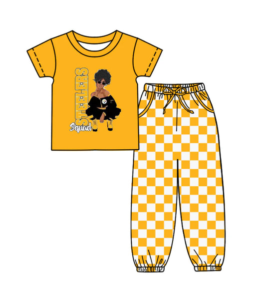 (Custom Design Preorder MOQ 5) Team's Steelers Top Plaid Joggers Kids Clothes Set