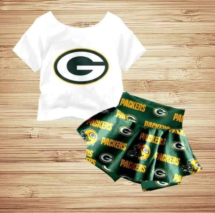 (Custom Design Preorder MOQ 5) Team's G Print Skirts With Shorts Girls Summer Clothes Set