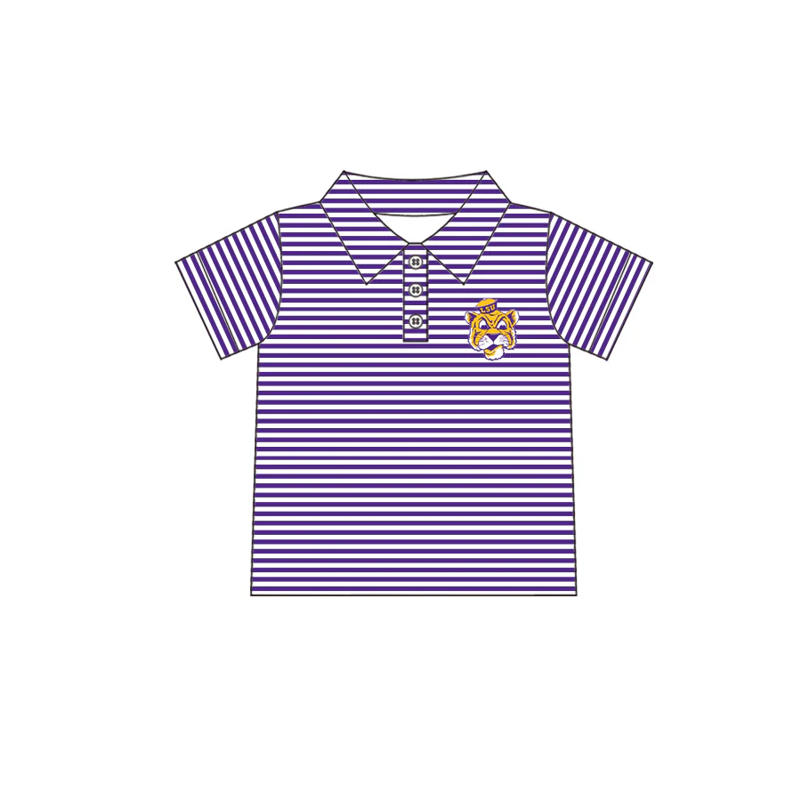 (Split Order Preorder) Deadline May17 Team's LSU Tiger Print Boys Summer Polo Tee Shirts Top