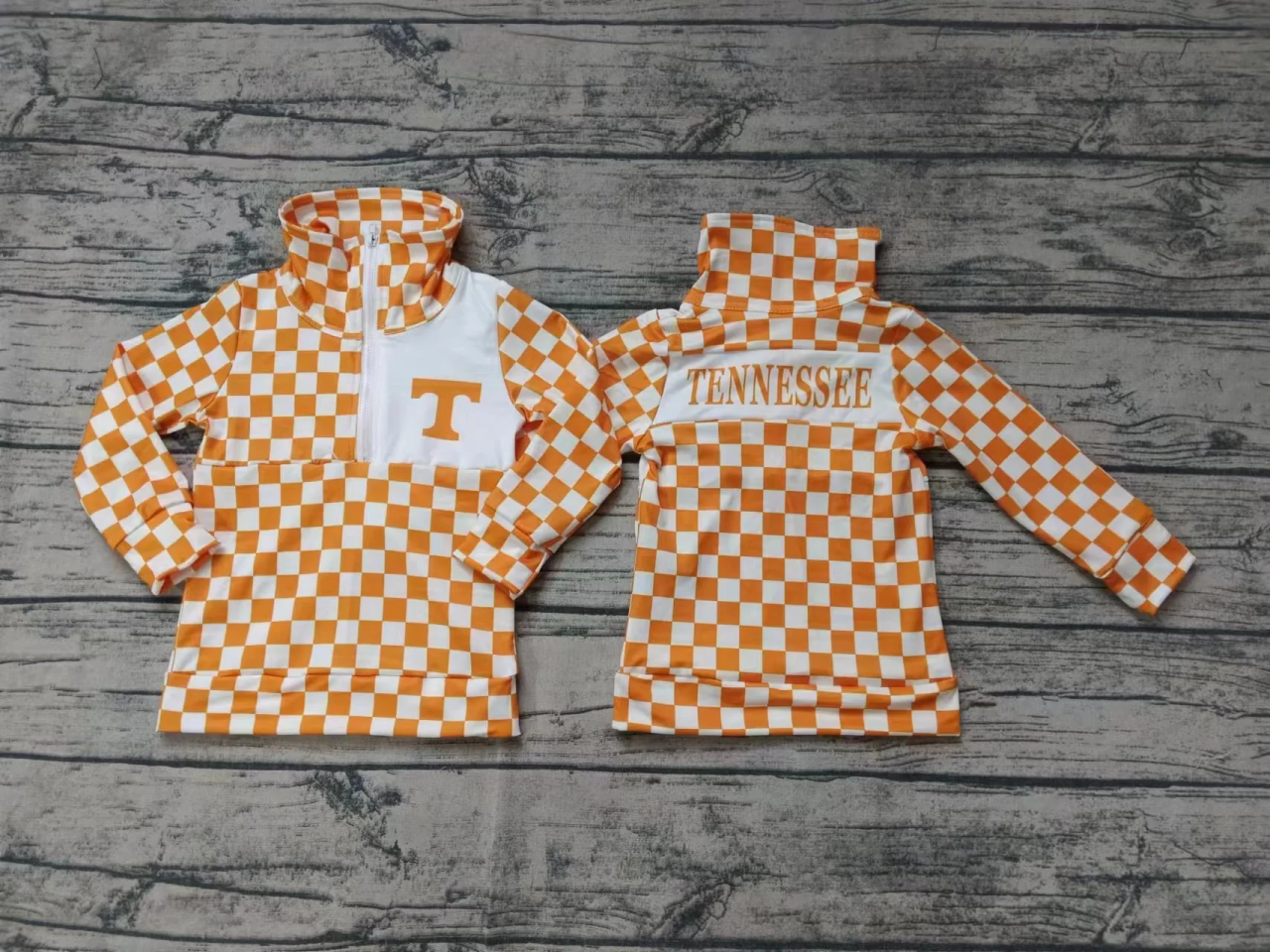 (Custom Design Preorder MOQ 5) Team's T Tennessee Orange Plaid Print Boys Long Sleeve Buttons Pullover Top