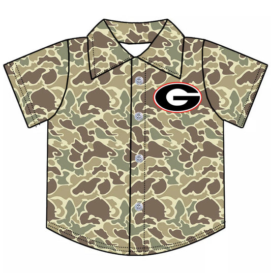 (Custom Design Preorder MOQ 5 Each Item) Team's Camo Georgia Bulldogs Print Polo Top Mom and Me Matching Clothes