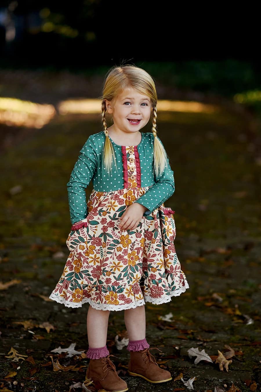 (Custom Design Preorder MOQ 5) Flowers Print Girls Knee Length Fall Dress