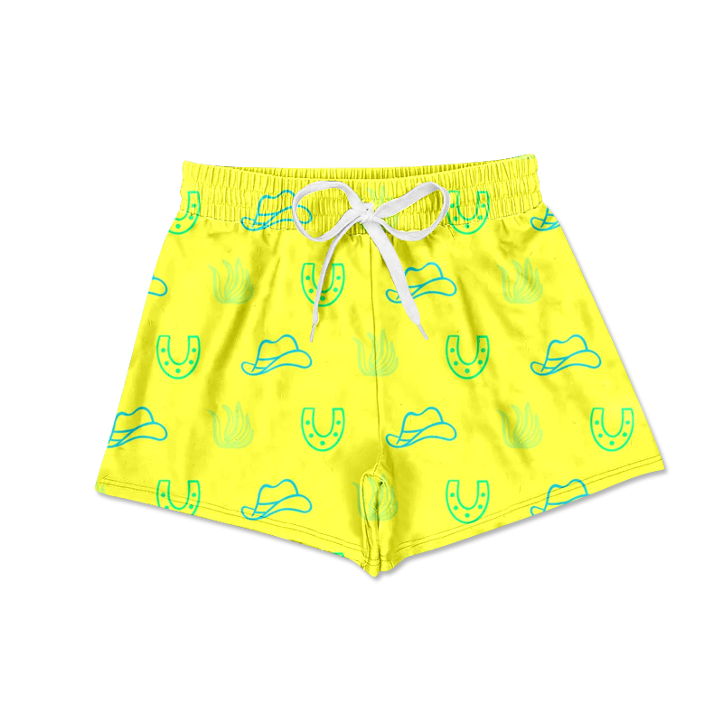 (Custom Design Preorder MOQ 5) Yellow Hat Print Boys Western Swim Trunks