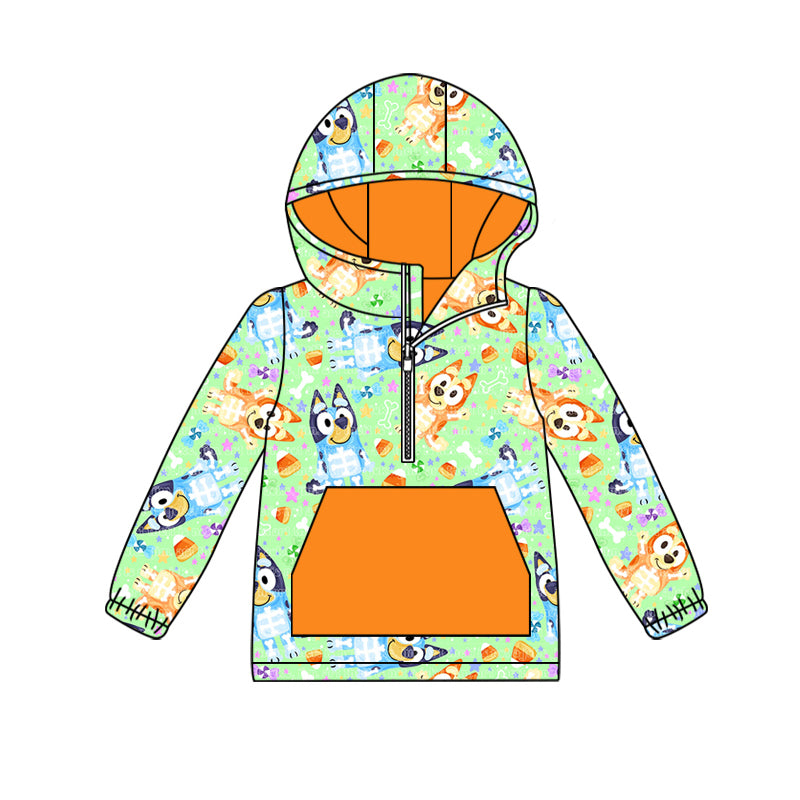 (Custom Design Preorder MOQ 5) Cartoon Dog Candy Print Boys Halloween Hoodie Zipper Tops