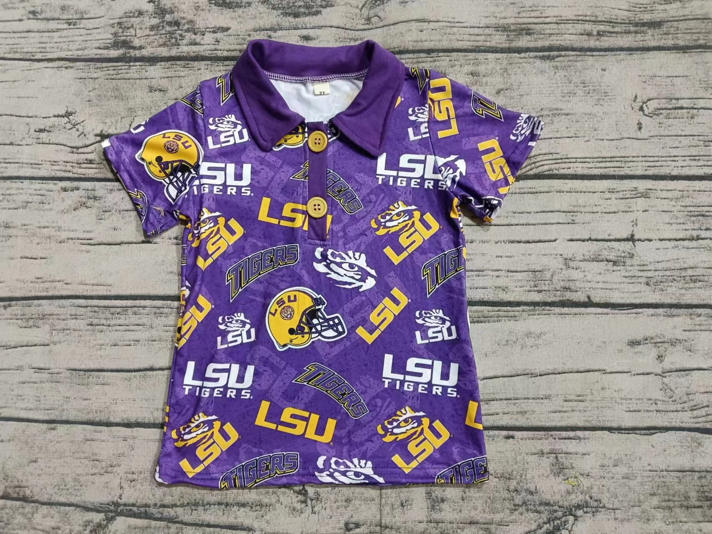 (Custom Design Preorder MOQ 5) Team's LSU TIGERS Purple Print Boys Summer Polo Tee Shirts Top
