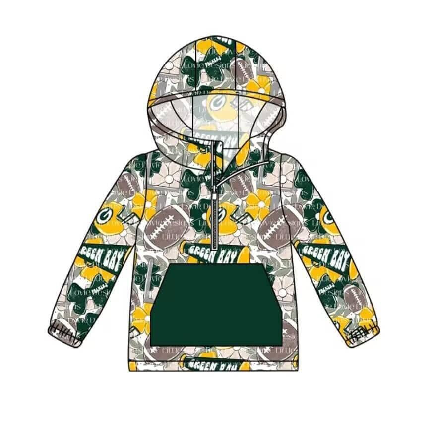 (Custom Design Preorder MOQ 5) Flowers Bows Football Print Girls Hoodie Zipper Top