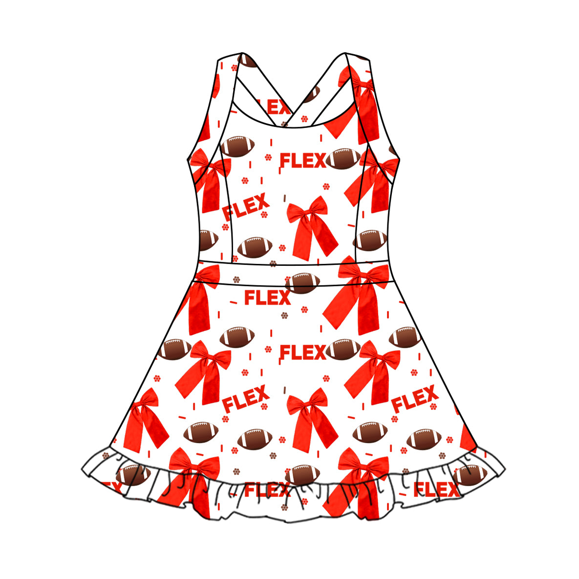 (Custom Design Preorder MOQ 5) Team's Football FLEX Bows Print Shorts Skirts Girls Summer Yoga Dress