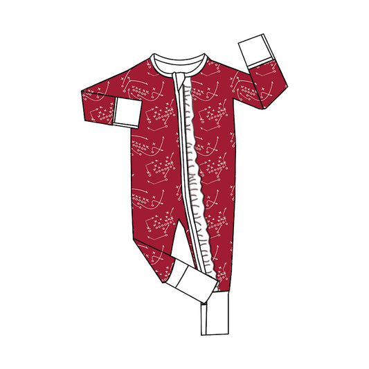 (Custom Design Preorder MOQ 20)  Red Color Baby Girls Bamboo Fall Sleeper Zipper Romper